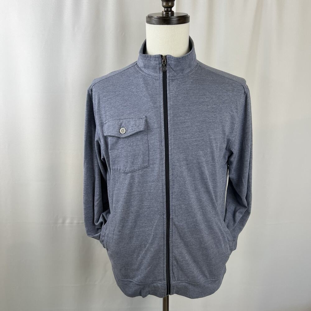 Link Soul Sweater Mens Medium Blue Full Zip Mock Neck Long Sleeve Pockets